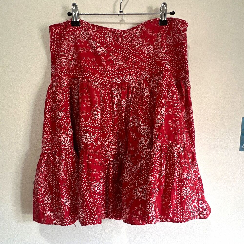 American Living Women's A-Line Midi Skirt Red/White Paisley Western Y2K SZ 10